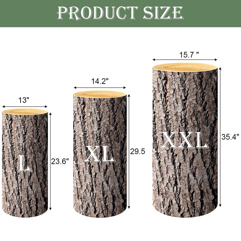 SaitiMade Set of 3 - Wood Cylinder Pedestal Stand Covers  Spandex Wooden Texture Cylinder Stand Covers for Party  Wedding or Birthday Event Decor - Only Contains Cylinder Covers - Image 2
